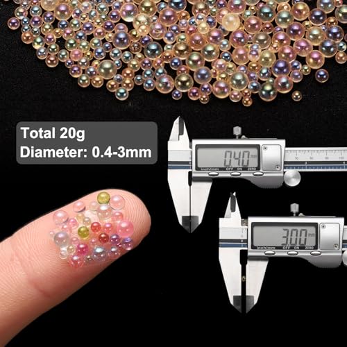 Iridescent Glass Tiny Bubble Beads, 0.4-3mm 20g No Hole Micro Mini Round Champagne Water Droplets Beads - Applications: for Resin Filler, Nail Art, Dollhouse Bath Tub, 2-Pieces - color: Champagne, size: φ0.4-3mm