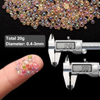Iridescent Glass Tiny Bubble Beads, 0.4-3mm 20g No Hole Micro Mini Round Champagne Water Droplets Beads - Applications: for Resin Filler, Nail Art, Dollhouse Bath Tub, 2-Pieces - color: Champagne, size: φ0.4-3mm