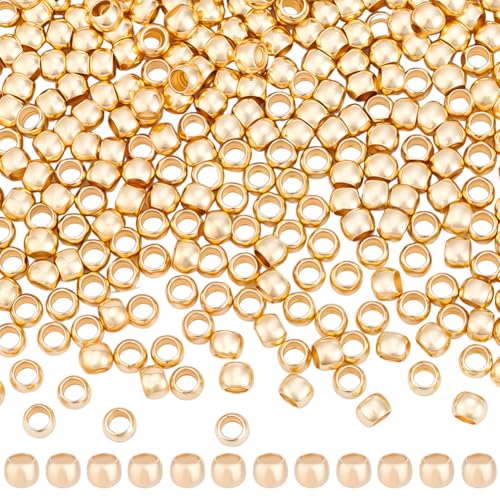 Beebeecraft 1 Box 300Pcs Round Crimp Beads 14K Gold Filled Brass Spacer Stopper Bead Clamp Ends Rondelle Crimper Beads for Jewelry Making - size: 3mm