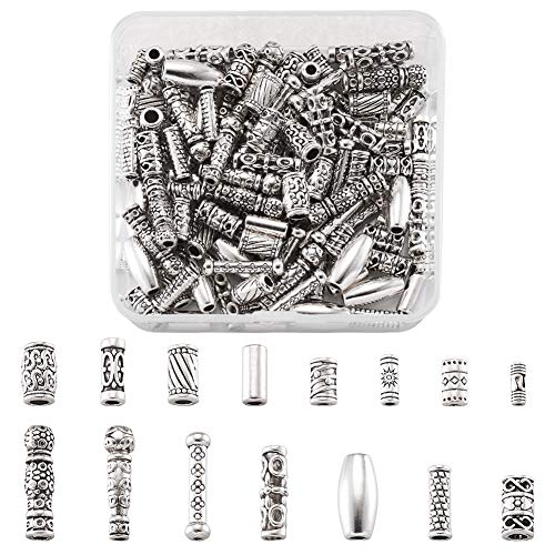 Beadthoven 150pcs/Box Tibetan Style Alloy Tube Beads Mixed Antique Silver Metal Column Spacers Beads for DIY Bracelet Necklace Jewelry Making Supplies - color: Antique Silver-Column