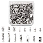 Beadthoven 150pcs/Box Tibetan Style Alloy Tube Beads Mixed Antique Silver Metal Column Spacers Beads for DIY Bracelet Necklace Jewelry Making Supplies - color: Antique Silver-Column