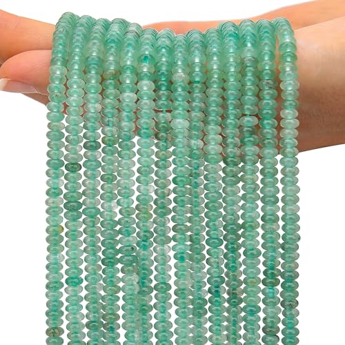 2 Strands (300PCs) Natural Green Aventurine Rondelle Beads, 2 * 4mm Gemstone Loose Spacer Abacus Disk Beads for DIY Bracelet Necklace Earrings Jewelry Making, Craft Supplies Beading Kit - color: Green Aventurine, size: 2*4MM