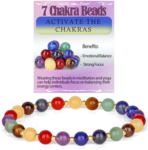 QOGIR 14k gold Handmade Healing Bracelet, Natural Gem Stone Crystal Elastic Gold Bracelet - color: 7 Chakra - Activate The Chakras, size: 6m