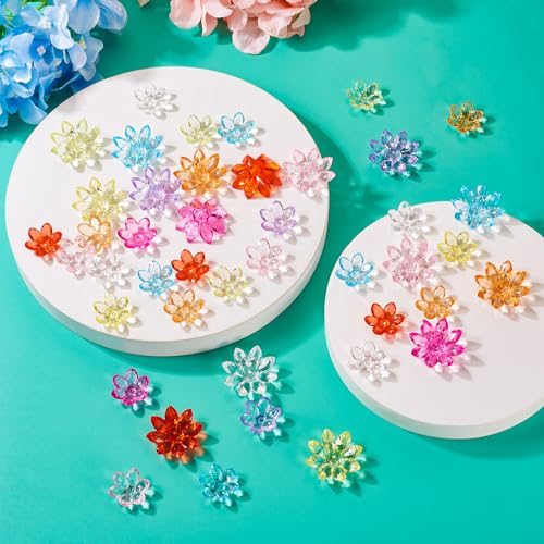 Beadthoven 54pcs Lotus Crystal Acrylic Beads Colorful Flower Bead Caps Spacer End Caps for Jewelry Making Earrings Bracelet DIY Crafts - color: Lotus Flower