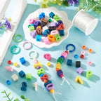 Cheriswelry Acrylic Beads Kit for Bracelet Keychain Cube Letter Beads 0-9 Number Bead Round Loose Spacer with Spring O Rings Beading Thread 19.5-21.5mm for DIY Necklace European Jewelry Making 76Pcs - color: Mixed Color*5