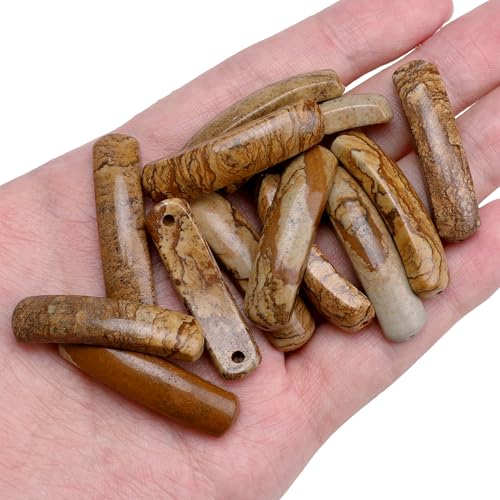 BEADIA Natural Curved Brown Picture Jasper Stone Beads 36x10mm 4pcs for DIY Bracelet Jewelry Making - color: Brown Picture Jasper