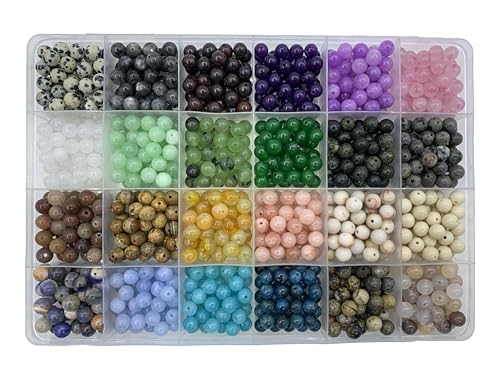 960pcs 6mm Natural Round Stone Beads,Multiolor Crystal Energy Stone,Loose Gemstone Accessories Hole Size 1mm,DIY Smooth Beads Necklace Bracelet for Jewelry Making (6mm 24Color 02 Material-A) - color: 6mm 24Color 02 Material-A