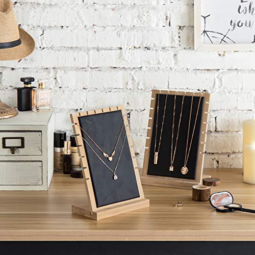 MyGift Modern Bamboo Necklace Jewelry Tabletop Display Boards, Set of 2,Black - color: Black