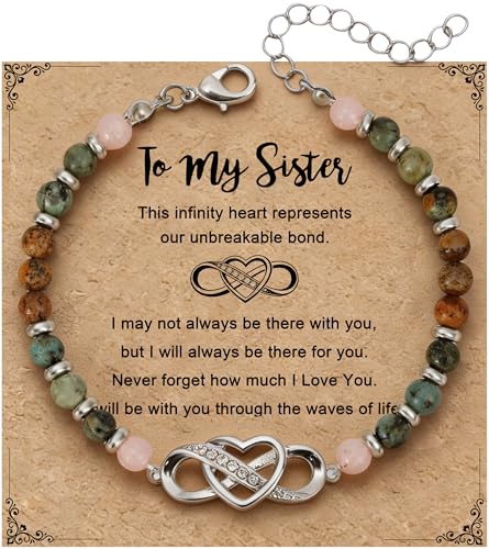 Infinity Love Bracelet for Women, Natural Stone Bracelets, Adjustable Charm Jewelry, Birthday Christmas Valentine's Day Gift for Wife Mom, Friend and Sister - color: Silver, size: Sister