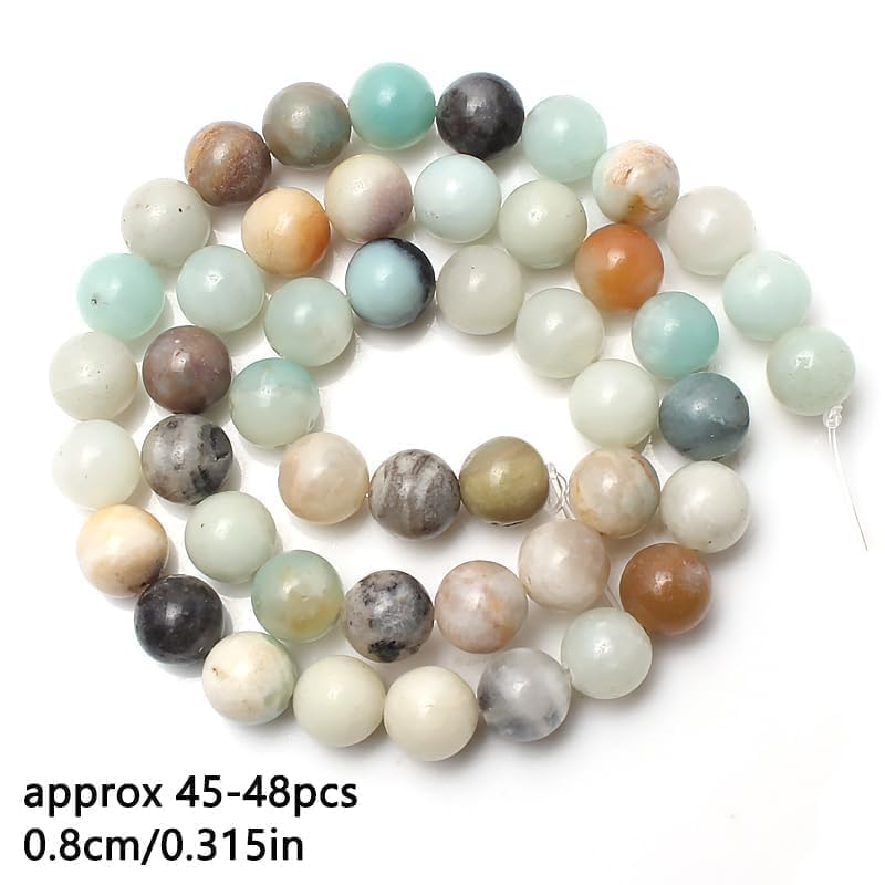 Stone Beads, 45pcs Amazonite, 8mm Round Loose Beads for Jewelry Making, Bracelets, with Bag, String & Card - color: Amazonite, size: 8mm