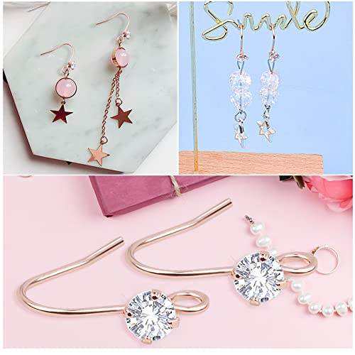 30 Pieces Diamonds Fish Earring Hooks Brass French Rhinestone Ear Wire with Open Loop Hole for DIY Dangle Earrings Jewelry Making, Rose Golden - color: Rose Gold