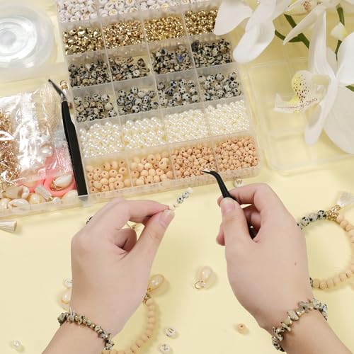 TOIPINIO Bracelet Making Kit Jewelry Making Supplies Kit Natural Stone Beads for Irregular Natural Stone with for DIY Craft 1736PC Friendship Bracelet/Necklace/Earrings for Adults (Dalmatian Jasper) - color: Dalmatian Jasper