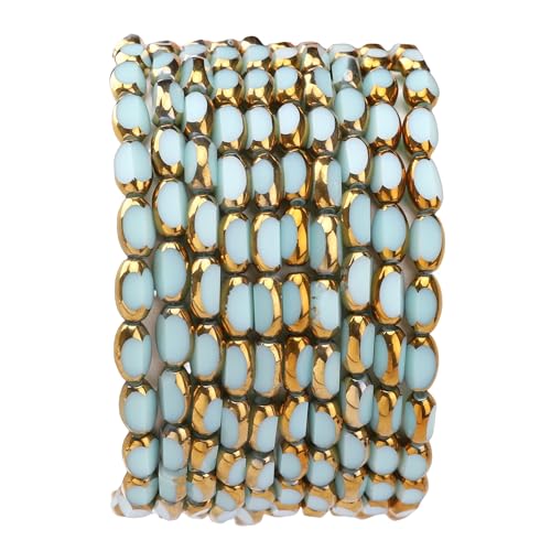 Glass Rice Beads Peacock Green 4x6mm 50pcs Faceted Oval Golden Edge Crystal Loose Beads for DIY Craft Jewelry Making - color: Peacock Green