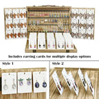 Ikee Design Wooden Earring Display with 100pcs Earring cards, Jewelry Display Case, Earring Holder Organizer, Bracelet Display, Oak, All open 31.5W x 14D x 12.5H in, Close 15.7 W x11.3Dx 3.5H in