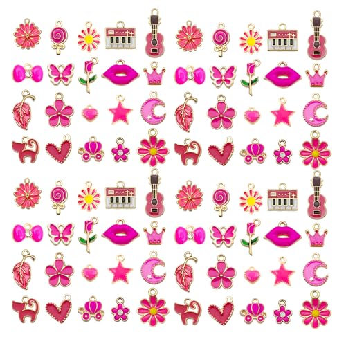 WOCRAFT 40pcs 20 pairs Assorted Enamel Bracelet Charms for Jewelry Making DIY Necklace Bracelet Earrings Keychain Crafting Charms Kit Crafts (Rose Red-SN993) - color: Rose Red