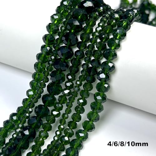 580pcs 4/6/8/10mm Glass Beads, Deep Green Faceted Crystal Briolette Loose Beads for Bracelets Necklaces DIY Crafts - color: Dark Green