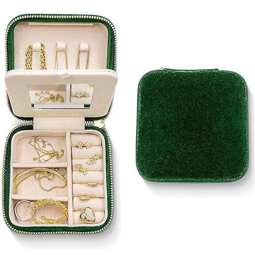 Benevolence LA Plush Velvet Jewelry Box | Travel Jewelry Case Organizer with Mirror | Featured in Oprah's Favorite Things | Best Gifts For Daughter, Girlfriend, Mom | Gifts For Her - Emerald - color: Emerald