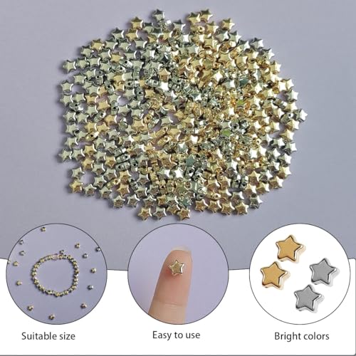 400 Pieces Star Shape Spacer Beads, 6mm Large Hole Loose Beads Accessories for Jewelry Making (Silver) - color: Silver