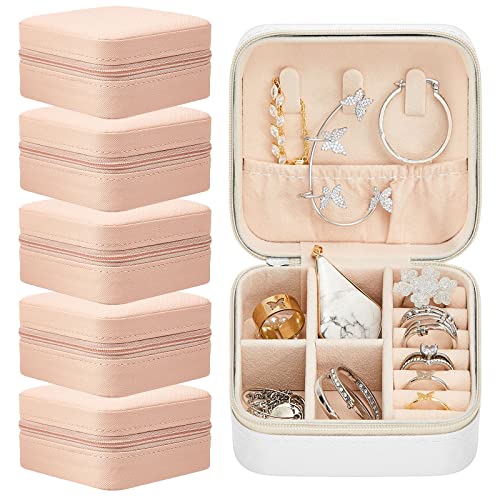 Taiyin Travel Jewelry Case, Bridesmaid Gifts Mini Jewelry Organizer, PU Leather Portable Earring Box for Women Girls - color: White, Pink