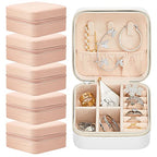 Taiyin Travel Jewelry Case, Bridesmaid Gifts Mini Jewelry Organizer, PU Leather Portable Earring Box for Women Girls - color: White, Pink