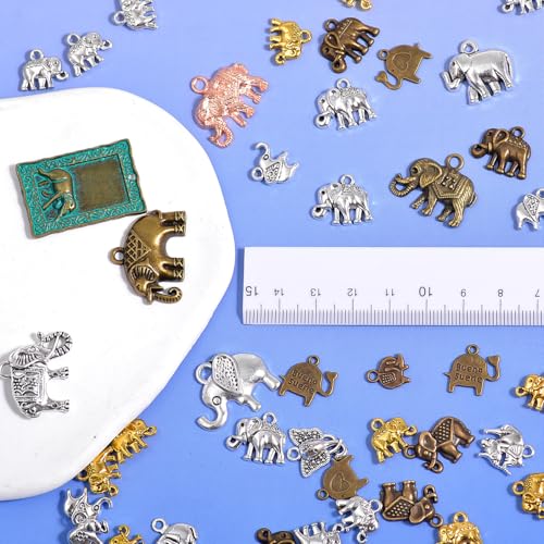 stino 100g Metal Pendant Charms for Jewelry Making, Bulk Silver & Gold Plated Charms for Braclet Necklace Crafts, Animal Plant Flower Pet and so on - color: Elephant Mixed Color