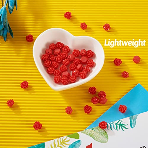 Beadthoven 50pcs Resin Red Rose Flower Beads Halloween Tiny Floral Flat Base Rose Beads Cute Small Plastic Love Flower Spacers for DIY Bracelet Ring Necklace Jewelry Making 9x7mm Hole: 1mm - color: 0Red#9x7mm-50pcs