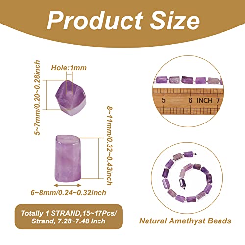 Craftdady Faceted Column Natural Amethyst Stone Beads Cylinder Tube Gemstone Loose Beads Energy Healing Crystal Stone 8-11x6-8mm for Jewelry Craft Necklace Bracelet Earring Making, 15~17pcs - color: Column Amethyst