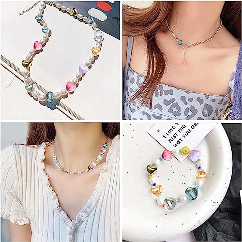 UR URlifehall 100 Pcs Heart Electroplate Transparent Glass Beads with Glitter Gold Colorful Heart Shaped Glass Beads for Keychain Jewelry Making - color: 100Pcs-10x10x5mm-heart glass beads