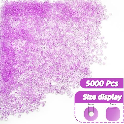 Purple Glass Seed Beads 5000 Pcs, 3mm Small Craft Pony Beads Bulk for Bracelets, DIY Necklace Ring Waist Chain - color: Purple