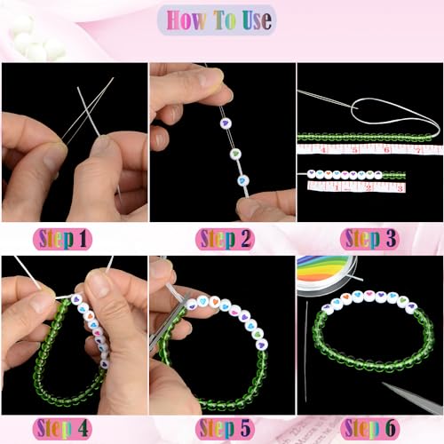 LPBeads 12 Rolls 0.8mm Elastic Stretchy String Cord for Bracelet Jewelry Making with Beading Needles and Ruler - style: White