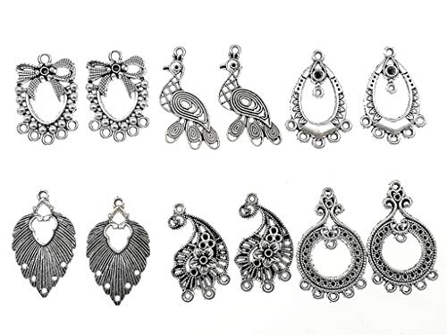 Filigree Chandelier Earring Loops Connectors Eardrop Necklace Linker Dangling Charm Pendant Connector for DIY Jewelry Making Accessaries(30pairs,Antique Silver Tone)