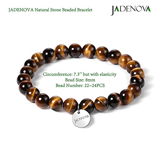 JADENOVA Natural Bead Bracelet Semi Precious Gemstone Beaded Bracelet for Women Healing Crystal Stone Stretch Bracelet Men Couple Bracelets (2pcs,6-8mm/8-10mm) - color: Yellow Tiger Eye, size: 8mm/10mm