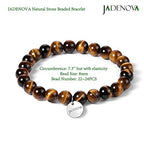 JADENOVA Natural Bead Bracelet Semi Precious Gemstone Beaded Bracelet for Women Healing Crystal Stone Stretch Bracelet Men Couple Bracelets (2pcs,6-8mm/8-10mm) - color: Yellow Tiger Eye, size: 8mm/10mm