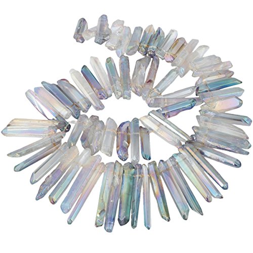 SUNYIK Grey AB Titanium Coated Crystal Points Quartz Polished Sticks Spikes Point Beads 15 inch Strand Drilled - color: Grey AB(Polished), size: 0.5"-1.6"