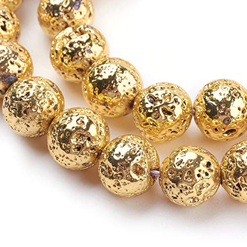 Beadthoven 5Strands Electroplated Natural Lava Bead Strands 12mm Rock Round Gold Plated Stone Bead Charms for Jewelry Making Women & Men’s Bracelets Handmade Accessories Finding Supplies - color: Gold, size: 12mm