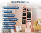 Kids Jewelry Armoire Cabinet with Full-Length Mirror,46"Jewelry Armoire with Led Light, Kids Jewelry Organizer with 3 Storage Drawers,Kids Vanity Dress Up Mirror Jewelry Cabinet for Girls（light Pink) - size: Light pink