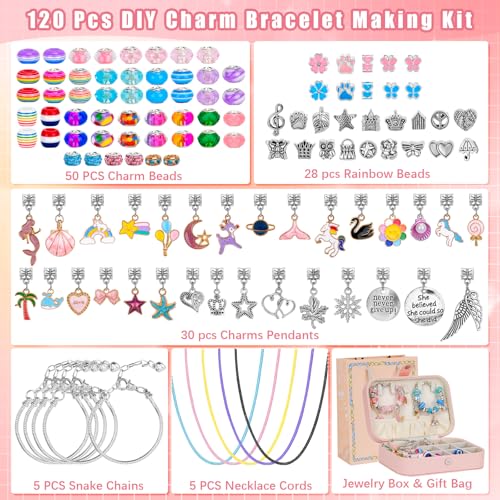 Hysagtek Jewellery Making Kit - Bracelet Making Kit 120 Pcs DIY Women Charm Bracelet Making Bracelets for Women Beads Necklace kit Jewelry Making Charm Pendants Craft with Box - color: 120PCS-Rainbow