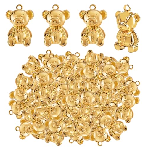 50 Pieces Cute Bear Dangle Charms Bright Golden Alloy Small Animal Bear Panda Hanging Pendants Bulk Accessories for DIY Necklace Bracelet Jewelry Making Craft Supplies - color: Bright Golden