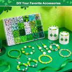 2050+Pcs St. Patricks Day Jewelry Making Kit – Irish Shamrock & Four Leaf Clover Charms Green Polymer Clay Heishi Acrylic Round Beads for DIY Bracelets Necklaces Earrings Craft - Party Favors & Gifts