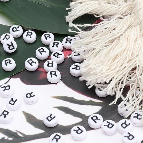 100Pcs Letter Beads 4x7mm White Round Acrylic Alphabet Beads Letter R Beads for Jewelry Making DIY Bracelets Necklaces Key Chains - color: R 100Pcs