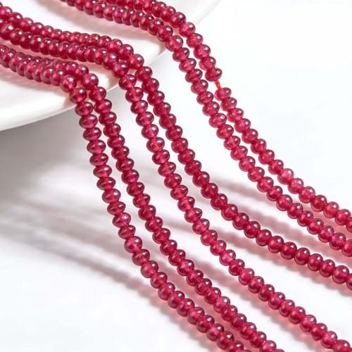 Natural Mulitcolor Rondelle Beads Natural Stone Disk Beads Loose Gemstone Spacer Bead for DIY Bracelet Necklace Jewelry Making（4 * 2mm 1 Strand 150pcs Red） - color: Red