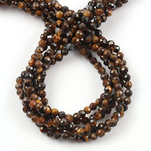 180pcs 2mm Natural Yellow Tiger Eye Gemstone Beads Faceted Round Loose Stone Beads for Jewelry Making - color: Yellow Tiger Eye, size: 1.9-2.4mm