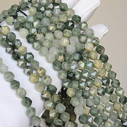 MJDCB Best Sellers Natural Stone Beads Faceted Polygon Grass Green Jade Crystal Energy Stone Healing Power for Jewelry Making(8mm) - color: Grass Green Jade