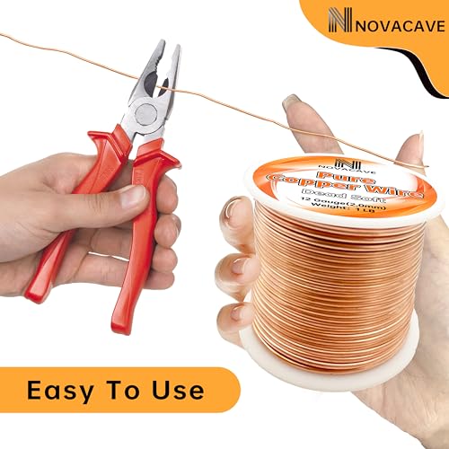 12GA Copper Wire for Jewelry Making, Dead Soft 1 LB Spool (2.0MM, 55Ft) Jewelry Wire for Beading, Electroculture Gardening - size: 12GA