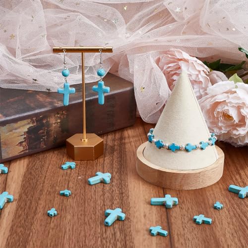 SUNNYCLUE 90Pcs 3 Sizes Mini Blue Turquoise Cross Beads 10/16/25mm for Jewelry Making Supplies - color: 90pcs 10/16/25mm Turquoise Blue Cross Beads
