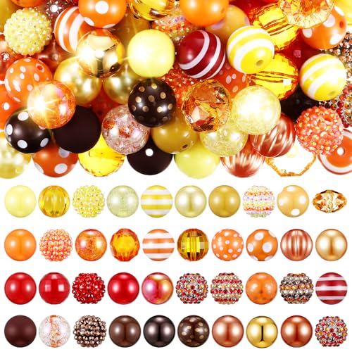 Huquary 100 Pcs 20mm Rhinestone Bubblegum Beads for Pens Mixed Crystal Resin Chunky Beads for DIY Craft Keychain Necklace Bracelet Jewelry Making(Autumn Color) - color: Autumn Color