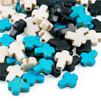 60 Pcs Turquoise Cross Beads Turquoise Stone Beads Small Cross Bead Charms Turquoise White Black Cross Crucifix Spacer Beads for Easter Holiday Bracelet Necklace Jewelry Making - color: Black/White/Blue