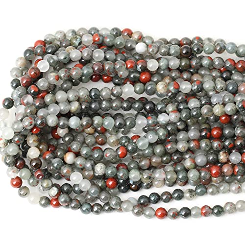 60PCS 6mm Natural African Bloodstone Gemstone Smooth Surface Round Loose Beads for Jewelry Making 1 String 15 Inches - color: African Bloodstone, size: 6mm