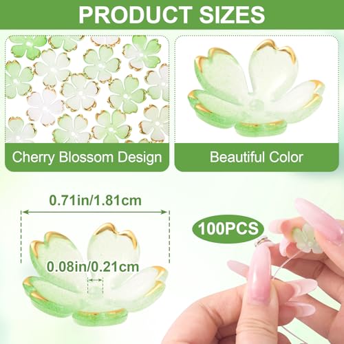 100pcs Cherry Blossom Beads, 5-Petal Light Green Gradient Acrylic Flower Beads, Mini Spacer Hair Accessories Halloween Christmas for Bracelets Earring Jewelry Making - color: Light Green