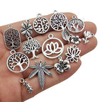 Youdiyla 100pcs Mix Silver Tree Flower Charms Collection, Bulk Mini Small Little Charms Metal Pendant Craft Supplies Findings for Necklace and Bracelet Jewelry Making (HM291) - color: Tree Flower Charms-100pcs
